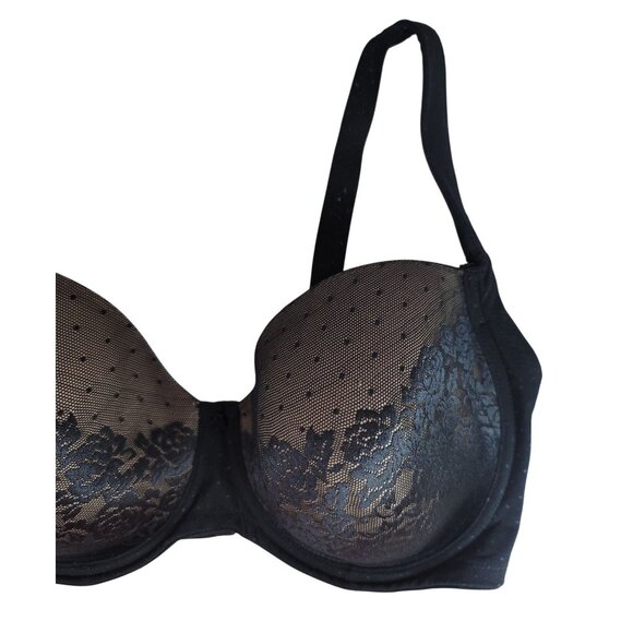 Soma Stunning Support Full Coverage Bra Black 36G Underwire Adj Floral Dot Lace - Picture 2 of 10